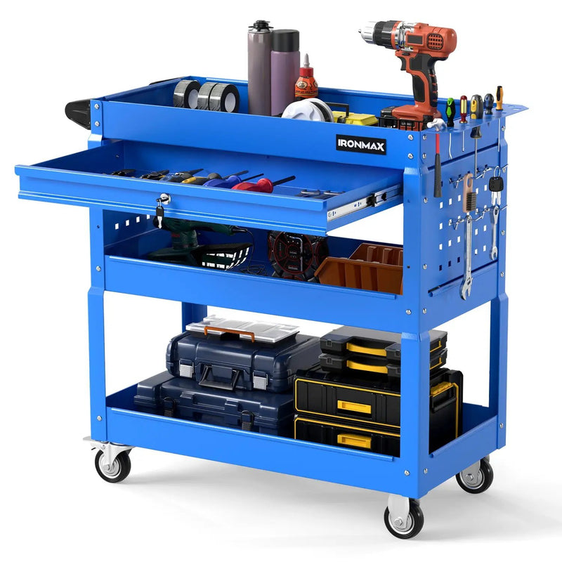 3-Tier Rolling Tool Cart with Lockable Drawer by DirectDeals