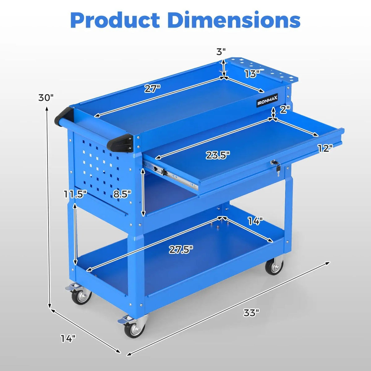 3-Tier Rolling Tool Cart with Lockable Drawer, photo 21 of 24