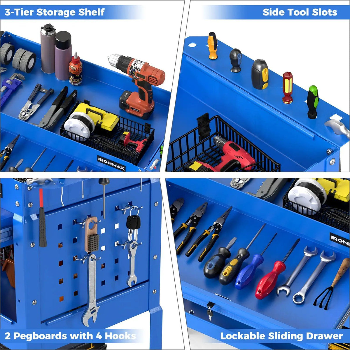 3-Tier Rolling Tool Cart with Lockable Drawer, photo 23 of 24