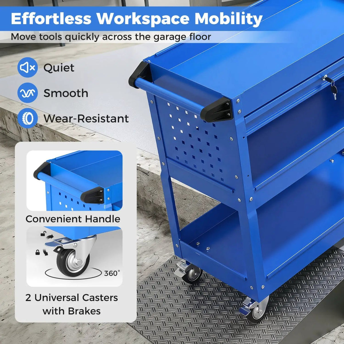 3-Tier Rolling Tool Cart with Lockable Drawer, photo 24 of 24