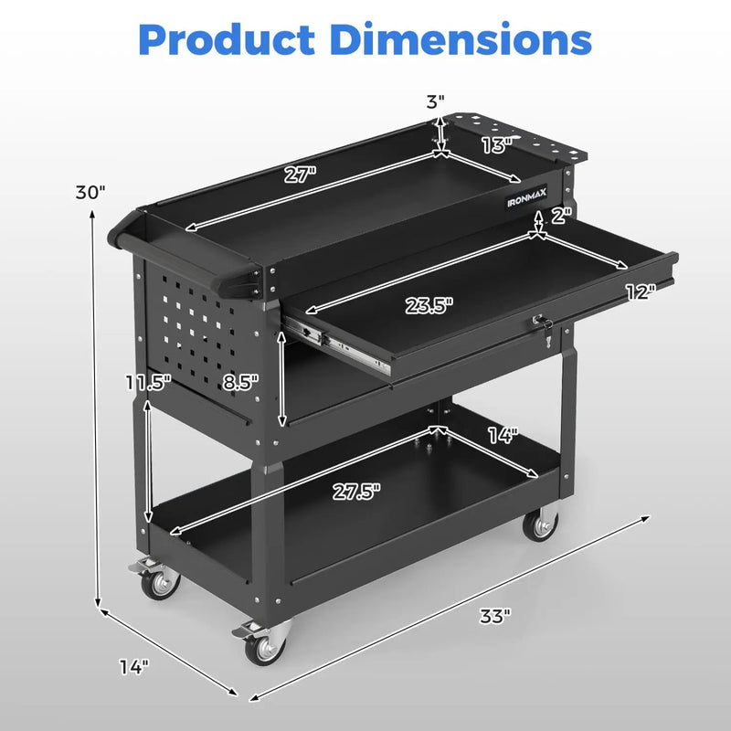 3-Tier Rolling Tool Cart with Lockable Drawer by DirectDeals
