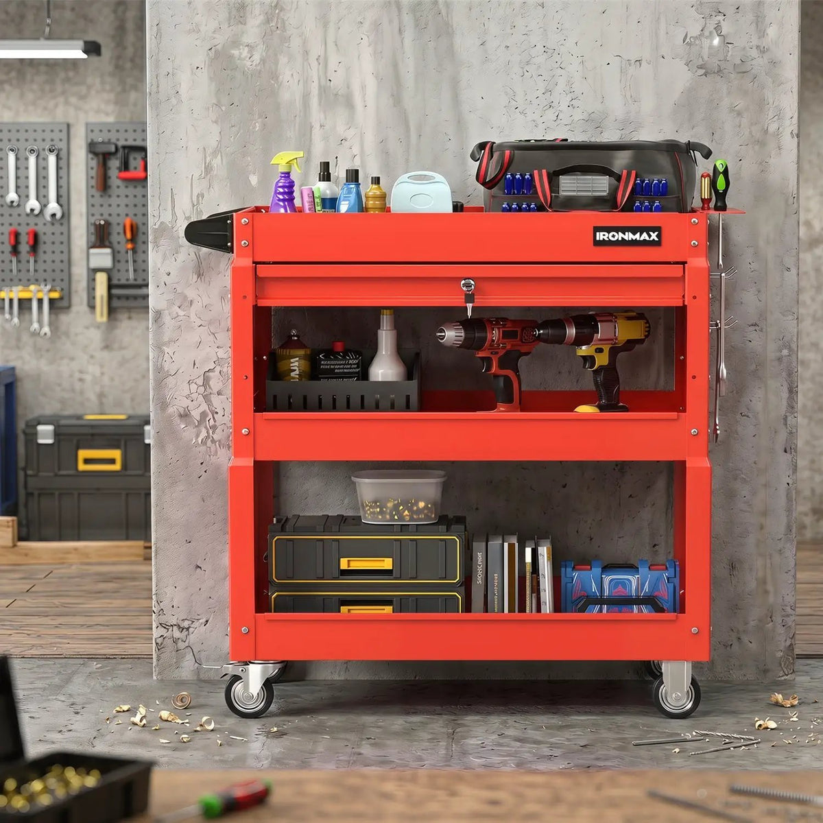 3-Tier Rolling Tool Cart with Lockable Drawer, photo 9 of 24