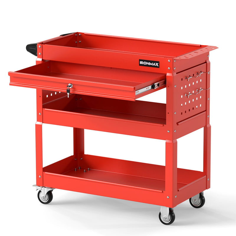 3-Tier Rolling Tool Cart with Lockable Drawer by DirectDeals