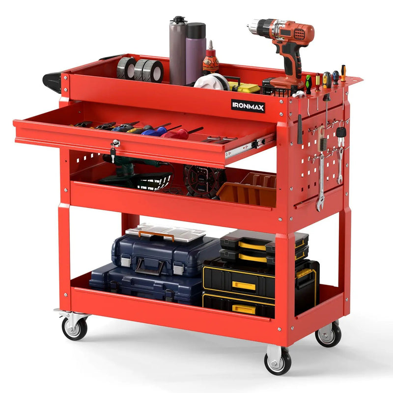 3-Tier Rolling Tool Cart with Lockable Drawer by DirectDeals
