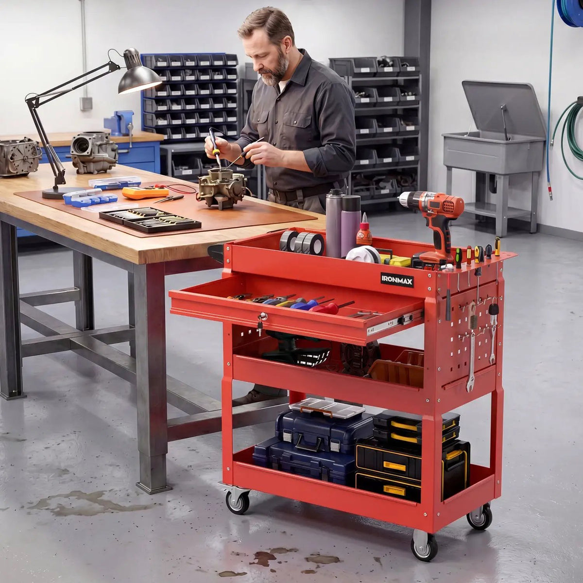 3-Tier Rolling Tool Cart with Lockable Drawer, photo 14 of 24