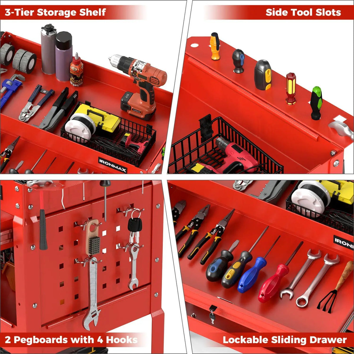 3-Tier Rolling Tool Cart with Lockable Drawer, photo 15 of 24