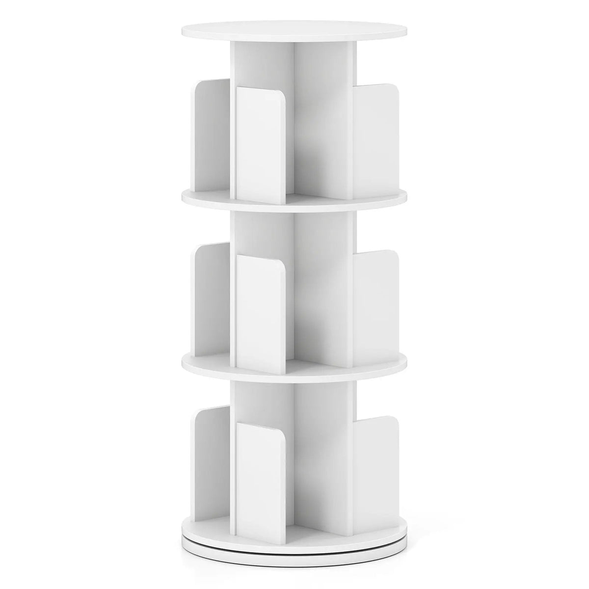 3-Tier Rotating Bookshelf with Dividers and Anti-falling Baffles, photo 8 of 16