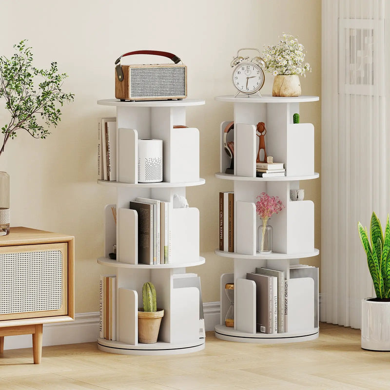 3-Tier Rotating Bookshelf with Dividers and Anti-falling Baffles by DirectDeals