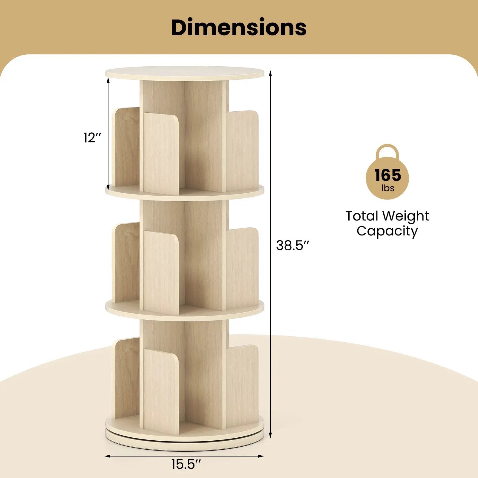 3-Tier Rotating Bookshelf with Dividers and Anti-falling Baffles by DirectDeals