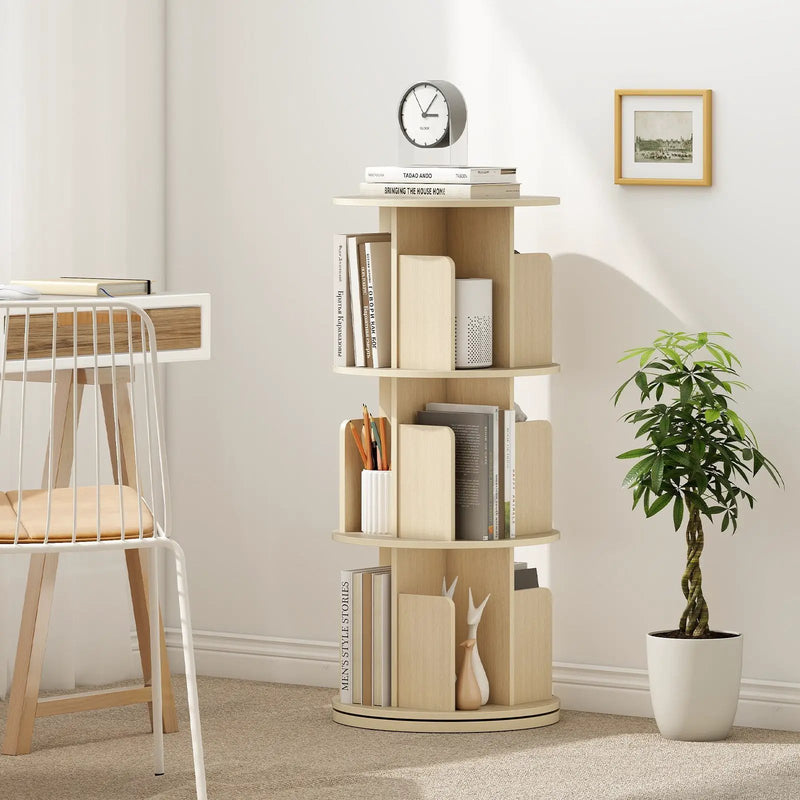3-Tier Rotating Bookshelf with Dividers and Anti-falling Baffles by DirectDeals