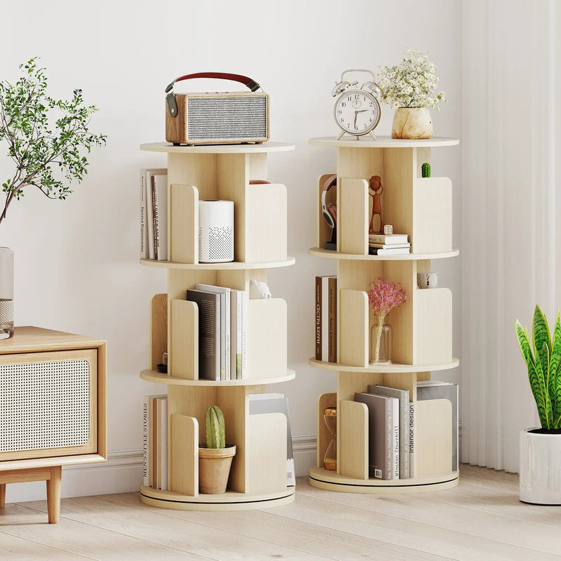 3-Tier Rotating Bookshelf with Dividers and Anti-falling Baffles by DirectDeals