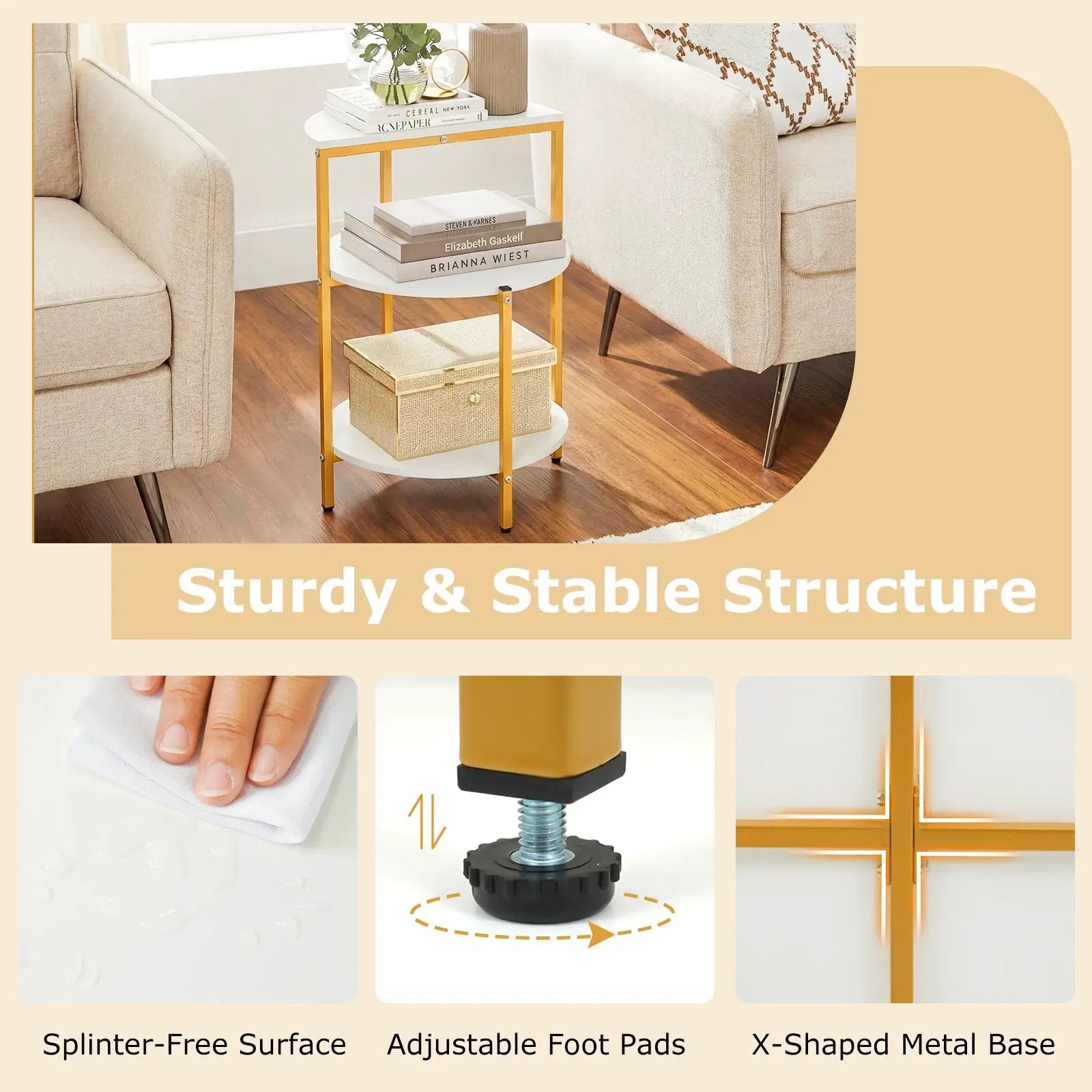 3-Tier Round End Table for Small Space and Bedroom Room by DirectDeals