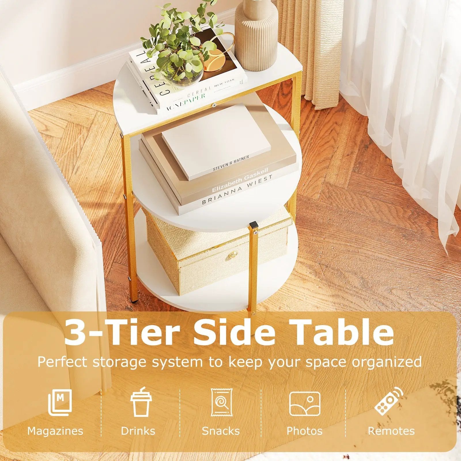 3-Tier Round End Table for Small Space and Bedroom Room by DirectDeals