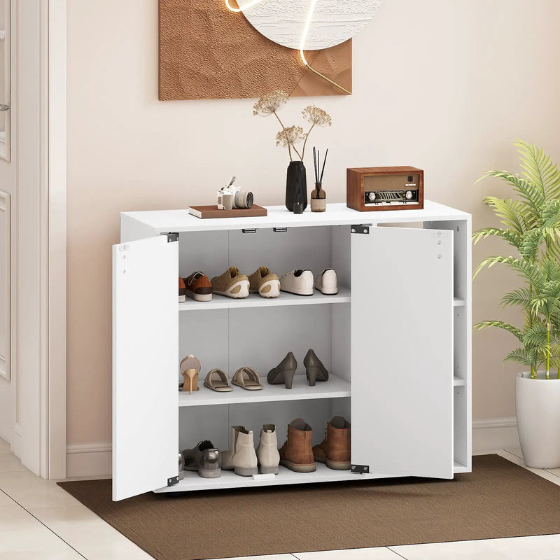 3-Tier Shoe Cabinet with Doors with Adjustable Open Shelves for Entryway by DirectDeals