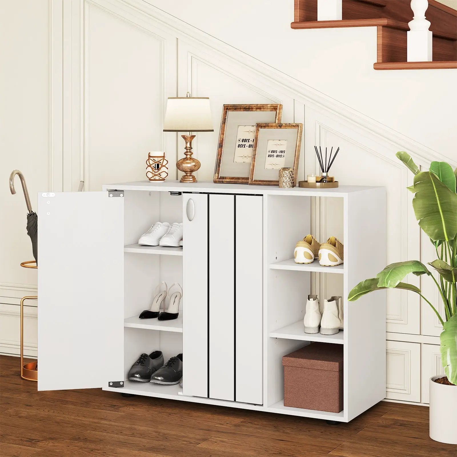 3-Tier Shoe Cabinet with Doors with Adjustable Open Shelves for Entryway by DirectDeals