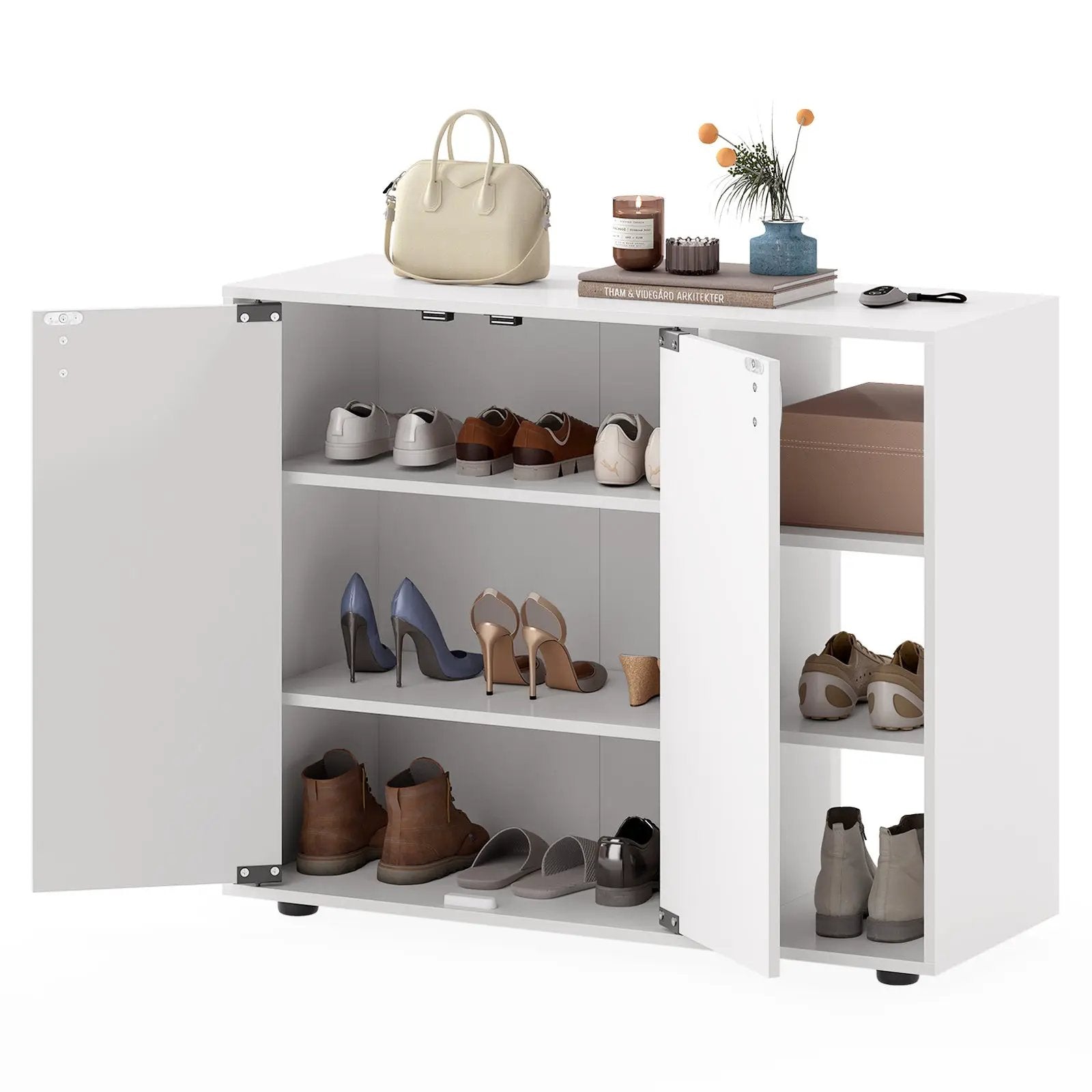 3-Tier Shoe Cabinet with Doors with Adjustable Open Shelves for Entryway by DirectDeals