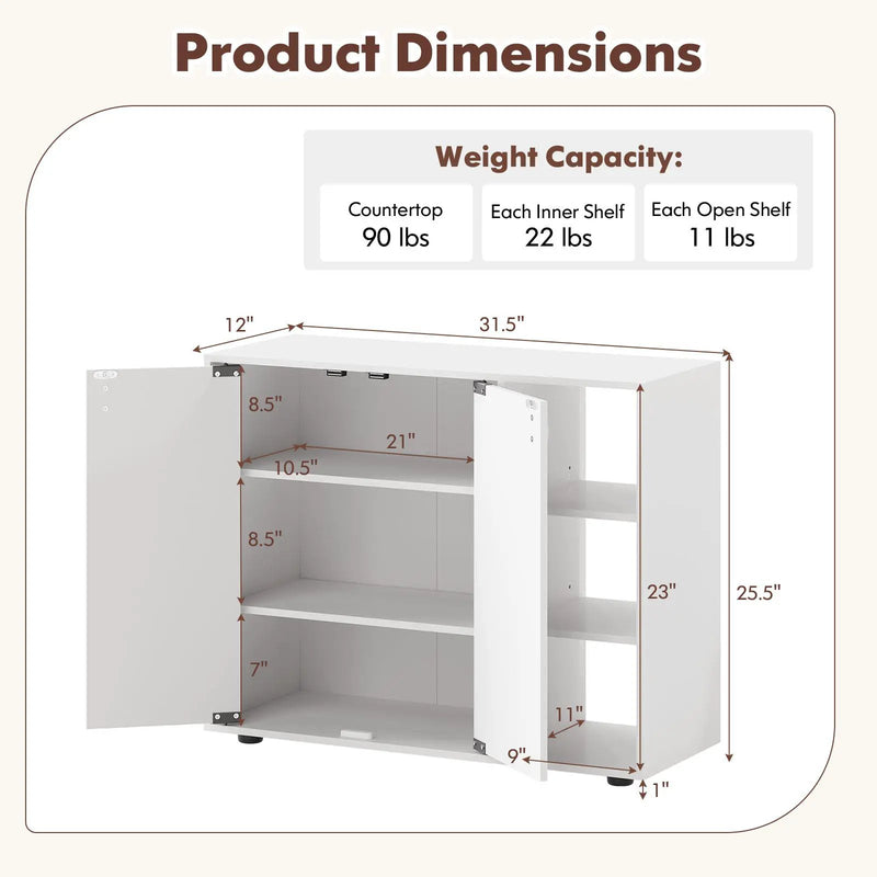3-Tier Shoe Cabinet with Doors with Adjustable Open Shelves for Entryway by DirectDeals