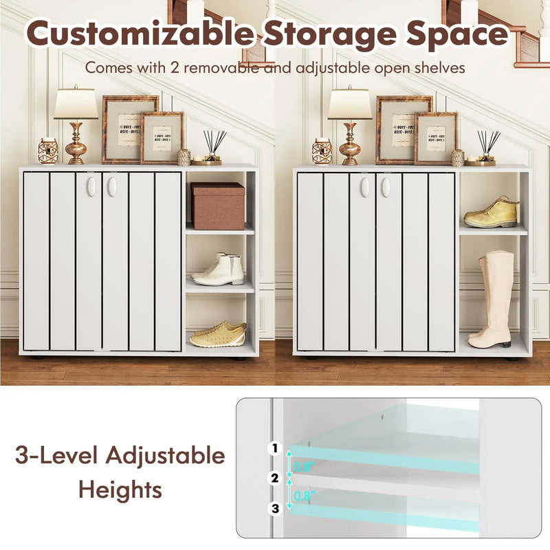 3-Tier Shoe Cabinet with Doors with Adjustable Open Shelves for Entryway by DirectDeals