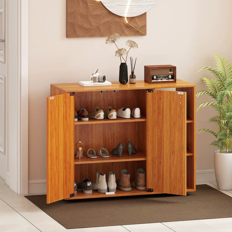 3-Tier Shoe Cabinet with Doors with Adjustable Open Shelves for Entryway by DirectDeals
