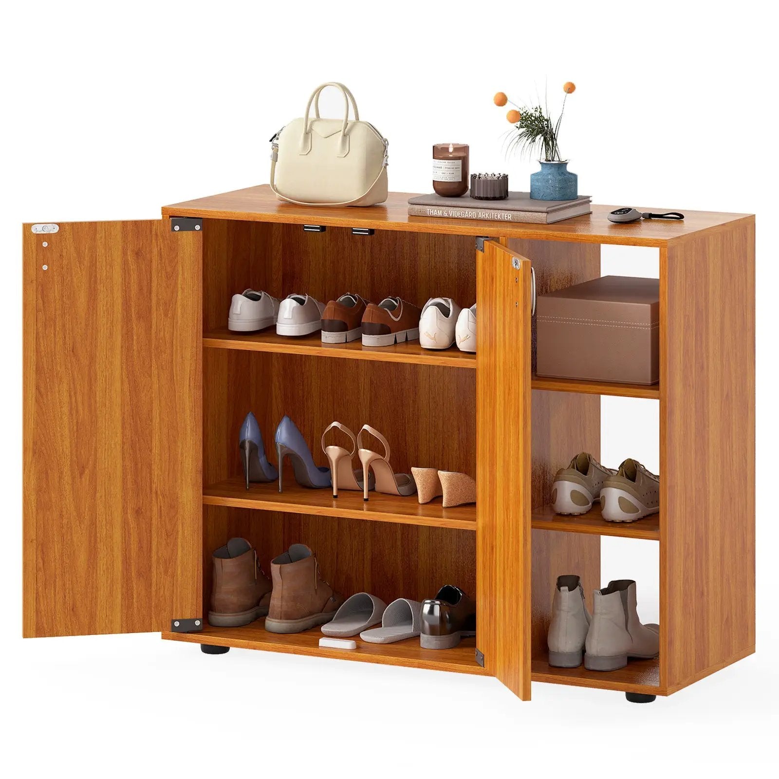 3-Tier Shoe Cabinet with Doors with Adjustable Open Shelves for Entryway by DirectDeals