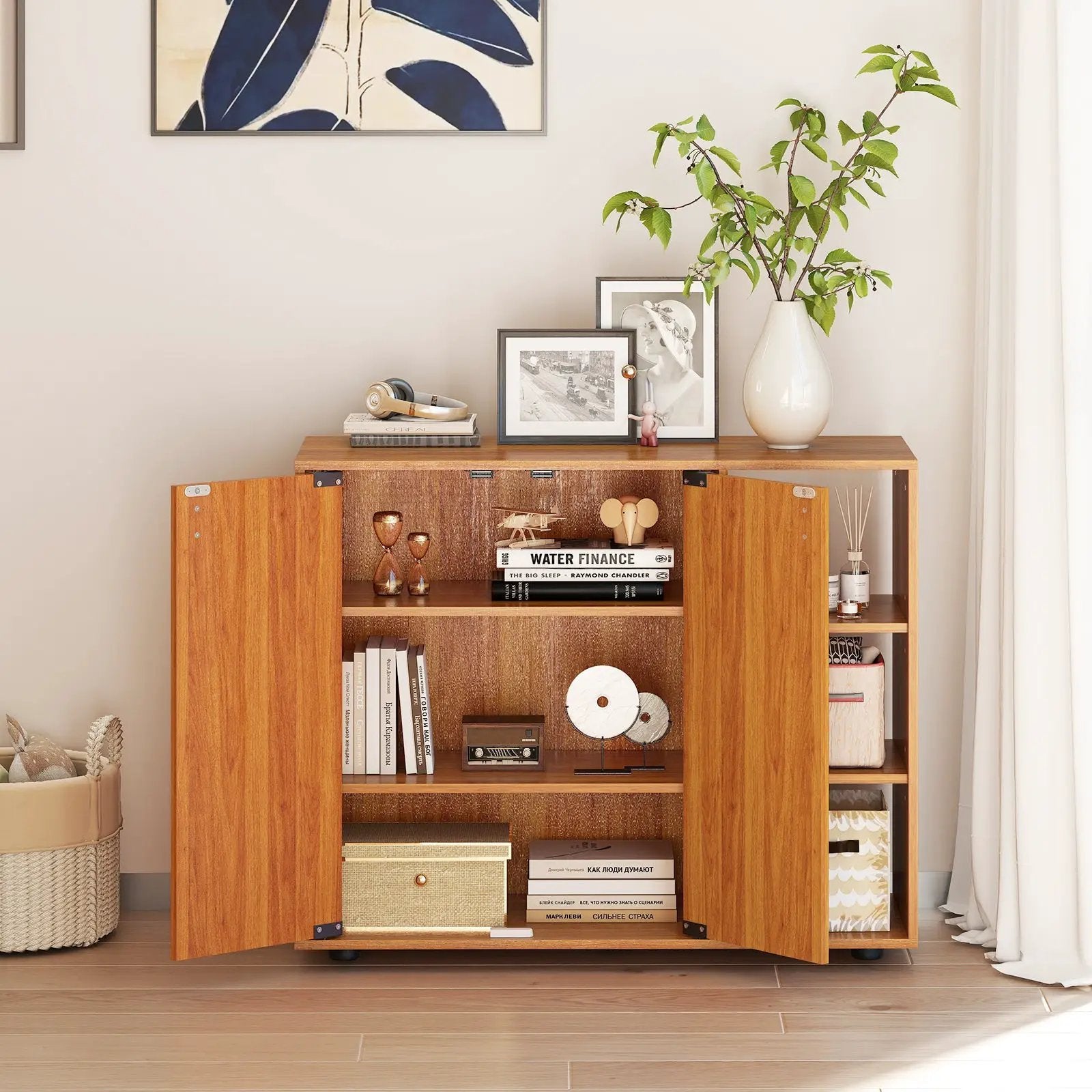 3-Tier Shoe Cabinet with Doors with Adjustable Open Shelves for Entryway by DirectDeals