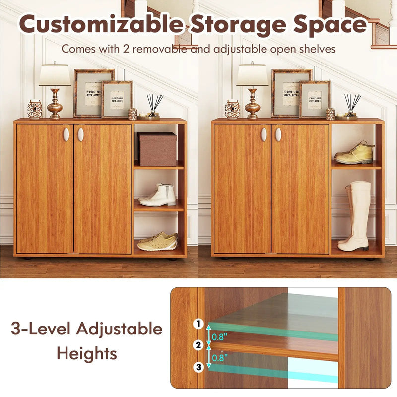 3-Tier Shoe Cabinet with Doors with Adjustable Open Shelves for Entryway by DirectDeals