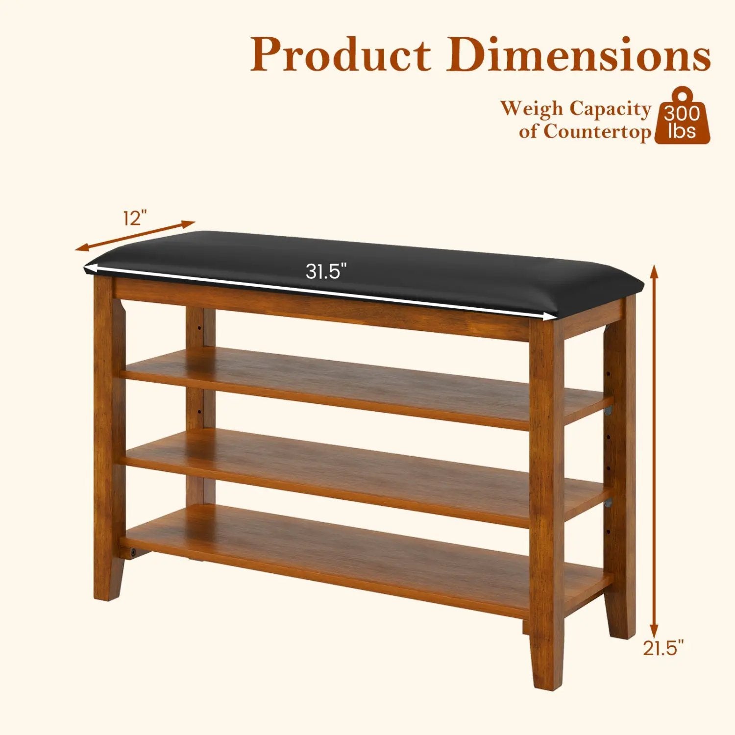 3-Tier Shoe Rack Bench with Adjustable Shelves and Soft Cushion for Entryway and Living Room by DirectDeals
