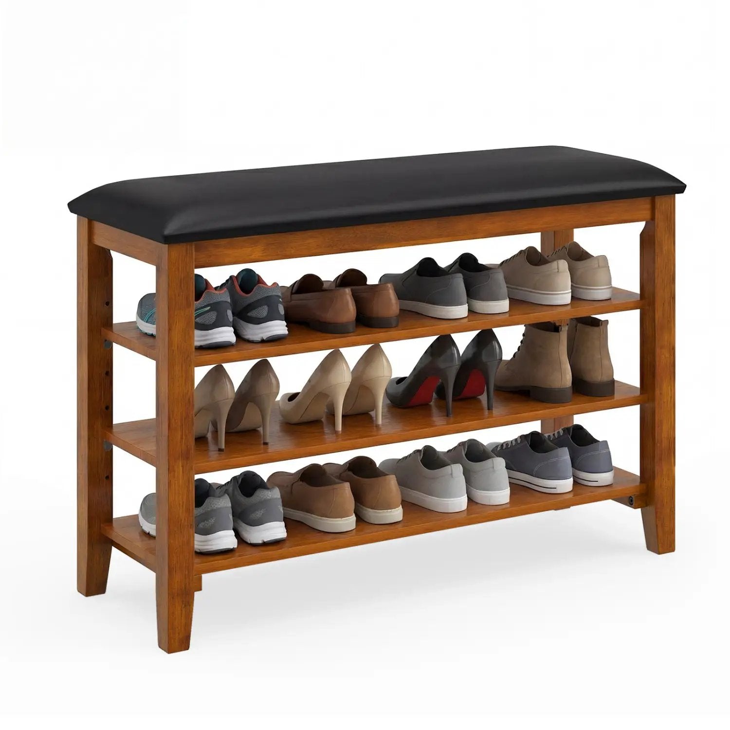 3-Tier Shoe Rack Bench with Adjustable Shelves and Soft Cushion for Entryway and Living Room by DirectDeals