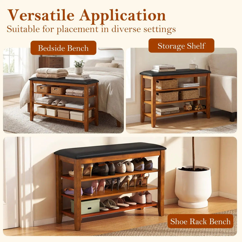 3-Tier Shoe Rack Bench with Adjustable Shelves and Soft Cushion for Entryway and Living Room by DirectDeals