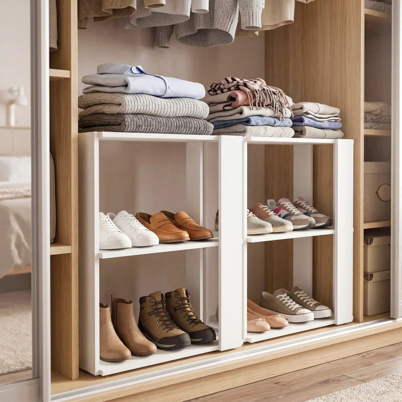 3-Tier Stackable Shoe Rack with Anti-Tip Design - White by DirectDeals