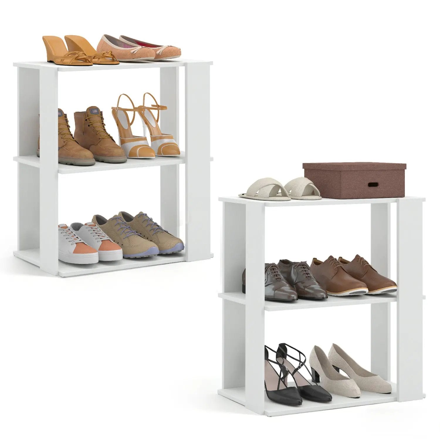 3-Tier Stackable Shoe Rack Set of 2 - White by DirectDeals