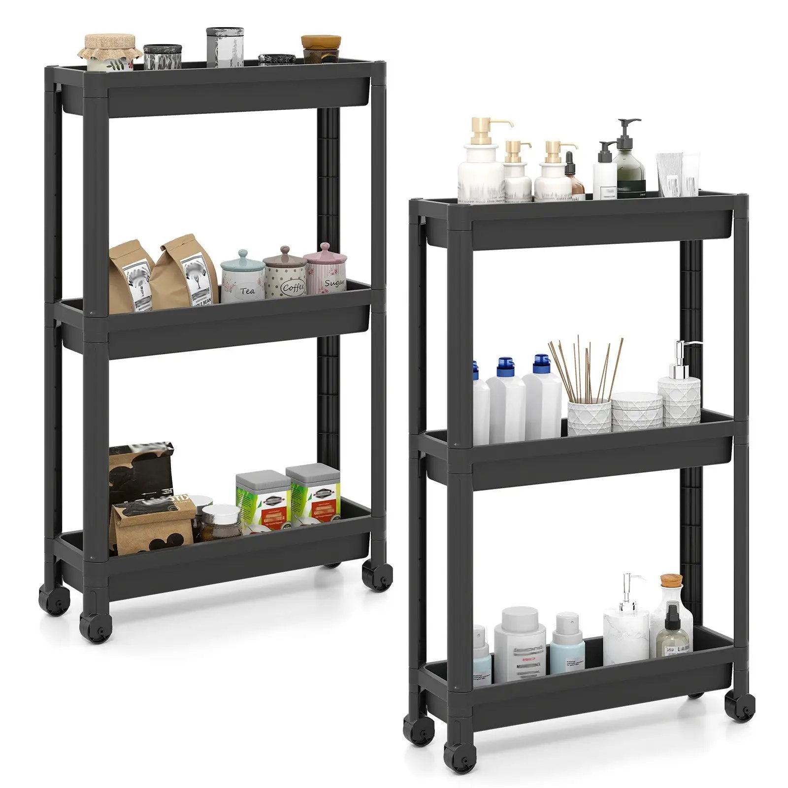 3-Tier Slim Rolling Storage Cart 2-Pack Mobile Bathroom Organizer with Wheels by DirectDeals