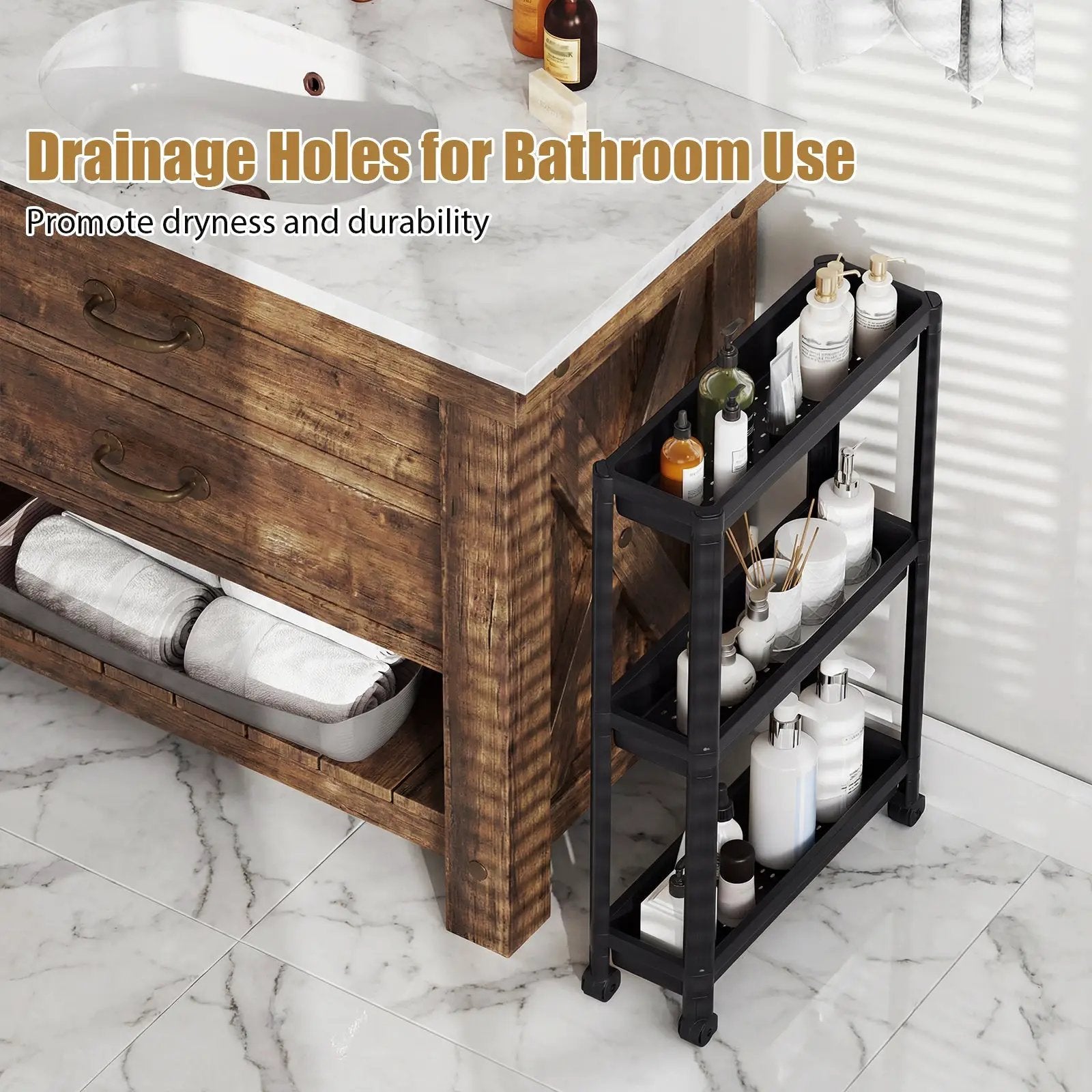 3-Tier Slim Rolling Storage Cart 2-Pack Mobile Bathroom Organizer with Wheels by DirectDeals