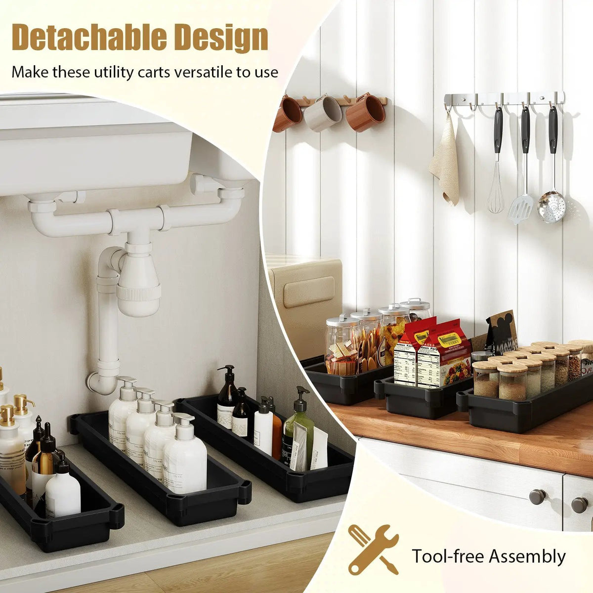 3-Tier Slim Rolling Storage Cart 2-Pack Mobile Bathroom Organizer with Wheels, photo 16 of 16
