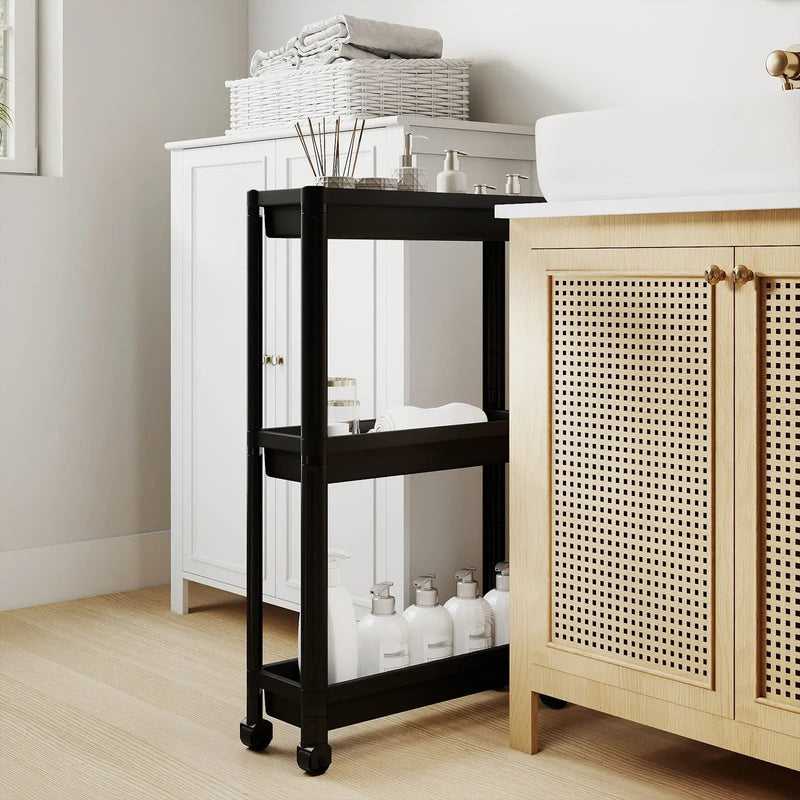 3-Tier Slim Rolling Storage Cart 2-Pack Mobile Bathroom Organizer with Wheels by DirectDeals