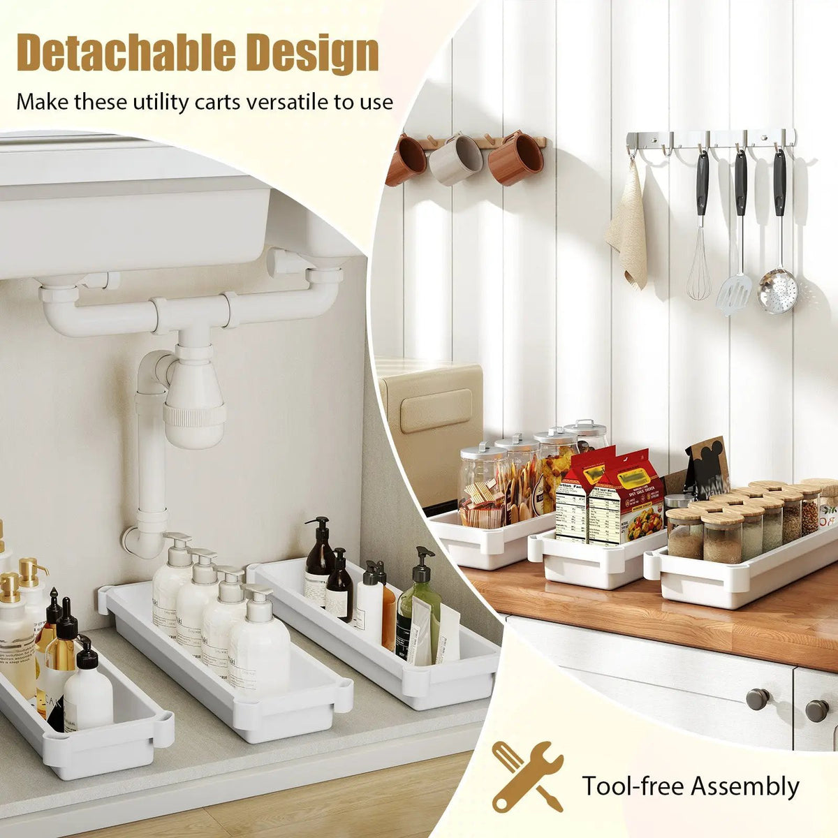 3-Tier Slim Rolling Storage Cart 2-Pack Mobile Bathroom Organizer with Wheels, photo 13 of 16