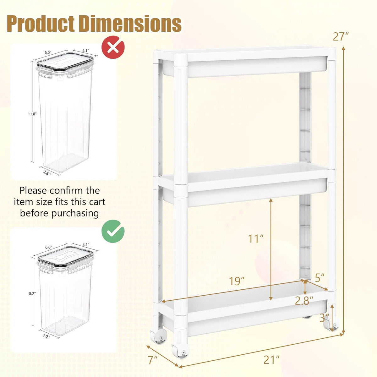 3-Tier Slim Rolling Storage Cart 2-Pack Mobile Bathroom Organizer with Wheels, photo 7 of 16