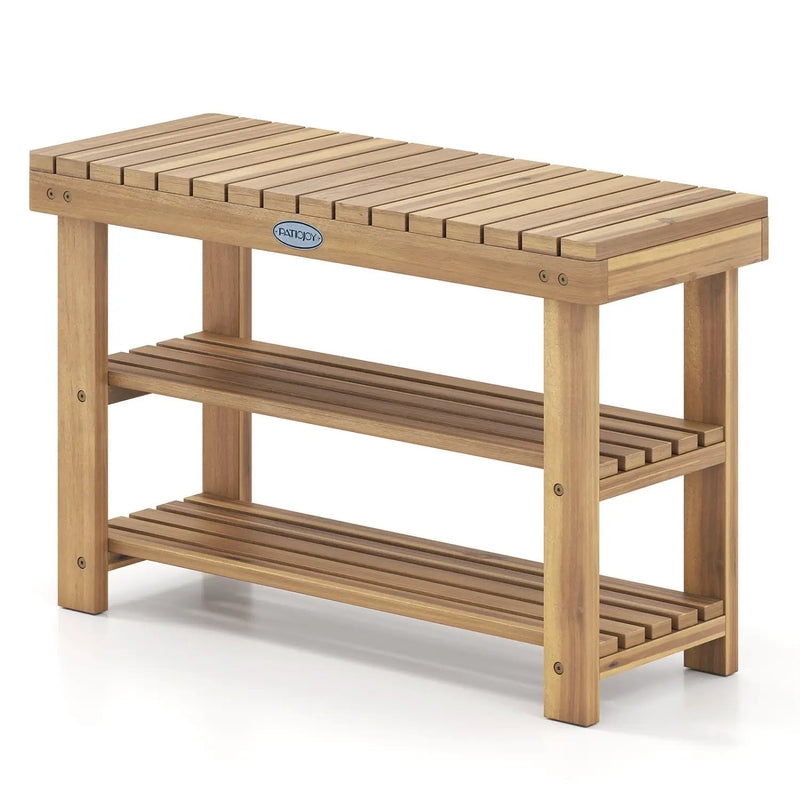 3-Tier Solid Wood Shoe Rack Bench with Slatted Shelves by DirectDeals