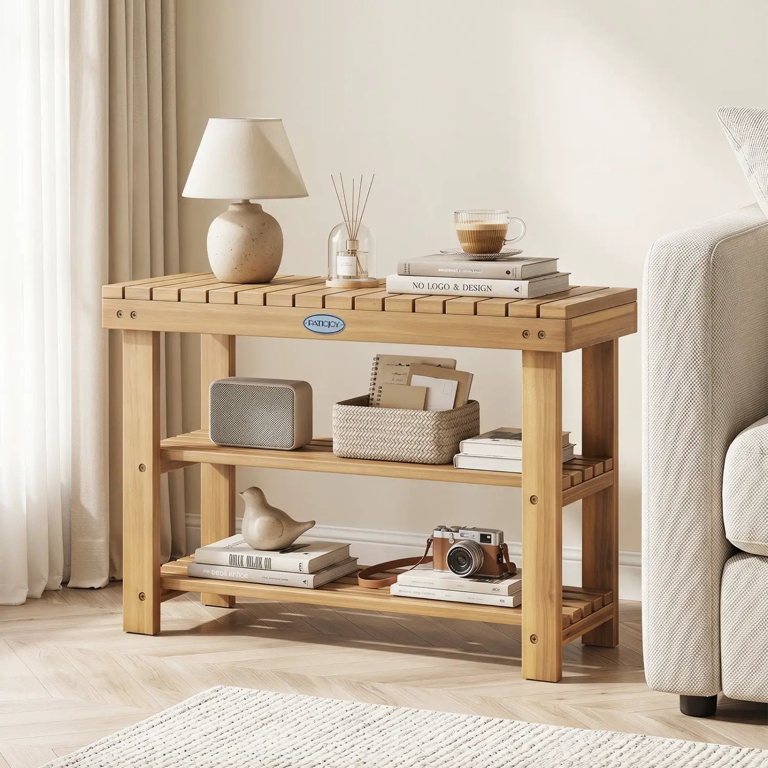 3-Tier Solid Wood Shoe Rack Bench with Slatted Shelves by DirectDeals