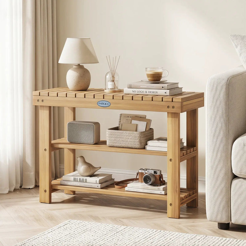 3-Tier Solid Wood Shoe Rack Bench with Slatted Shelves by DirectDeals