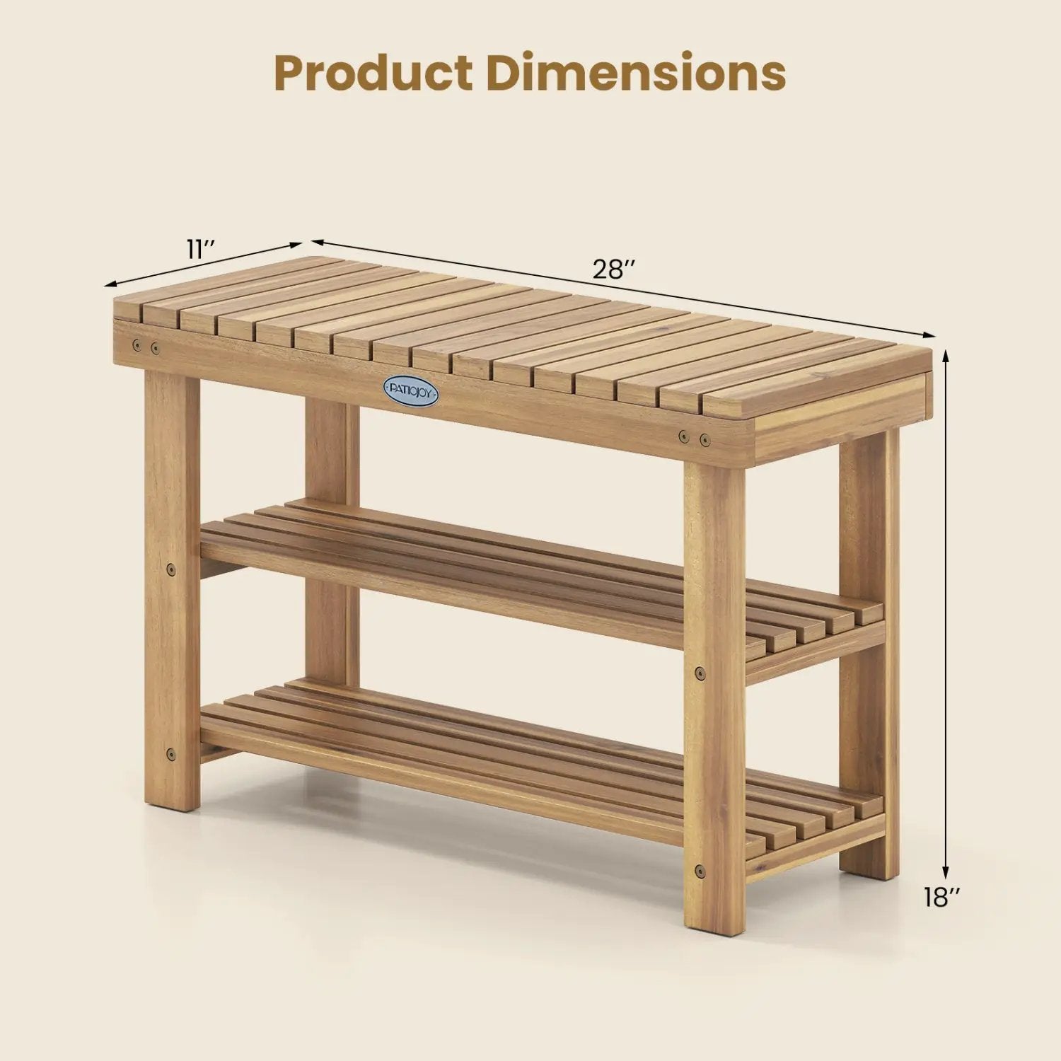 3-Tier Solid Wood Shoe Rack Bench with Slatted Shelves by DirectDeals