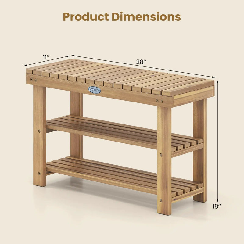 3-Tier Solid Wood Shoe Rack Bench with Slatted Shelves by DirectDeals