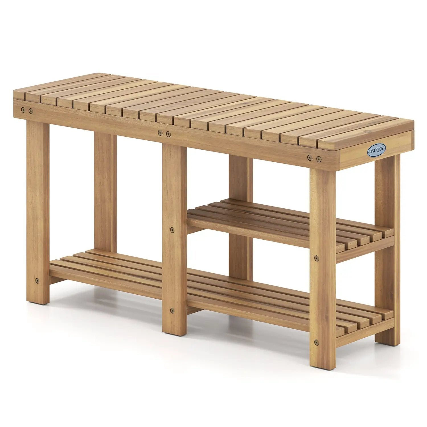 3-Tier Solid Wood Shoe Rack Bench with Slatted Shelves by DirectDeals