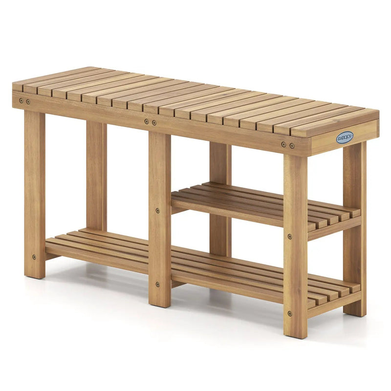 3-Tier Solid Wood Shoe Rack Bench with Slatted Shelves by DirectDeals