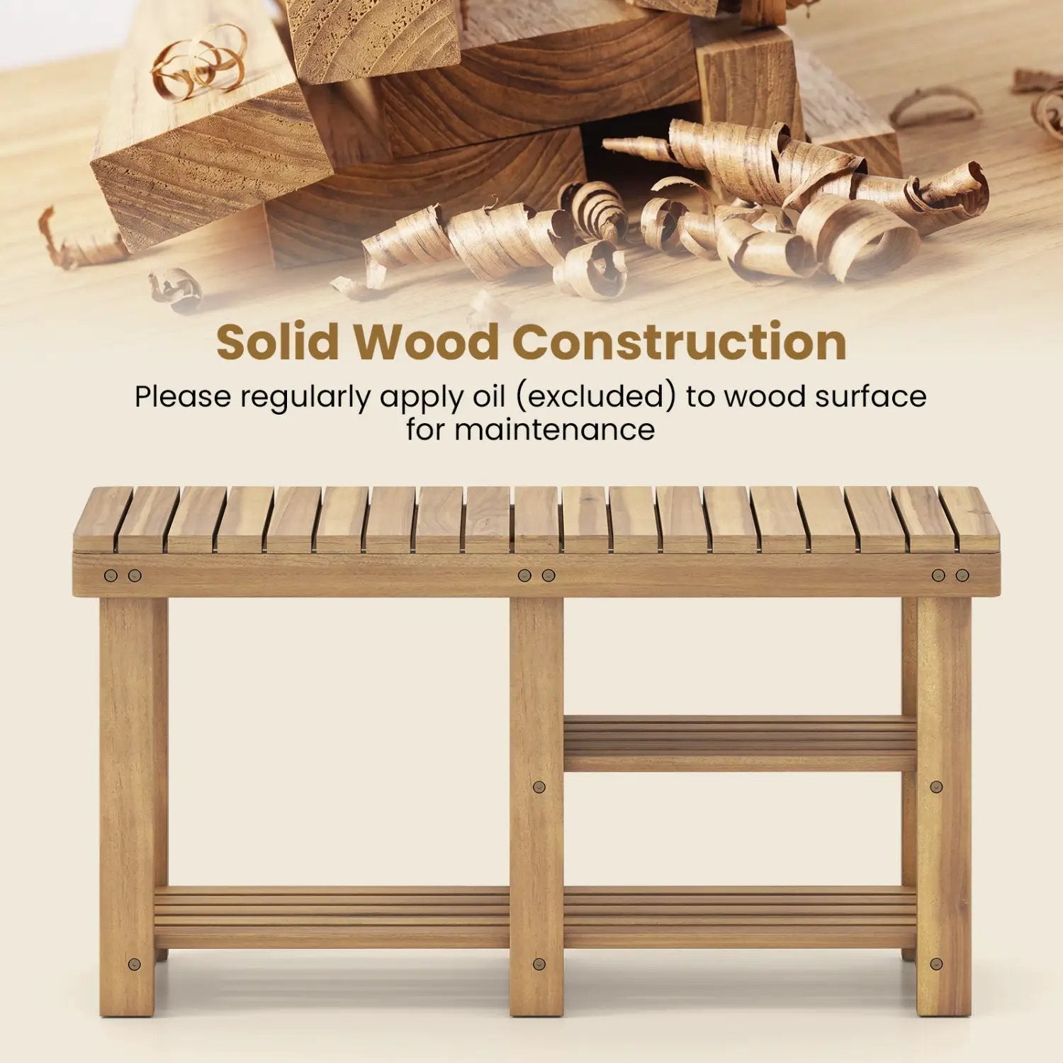 3-Tier Solid Wood Shoe Rack Bench with Slatted Shelves by DirectDeals