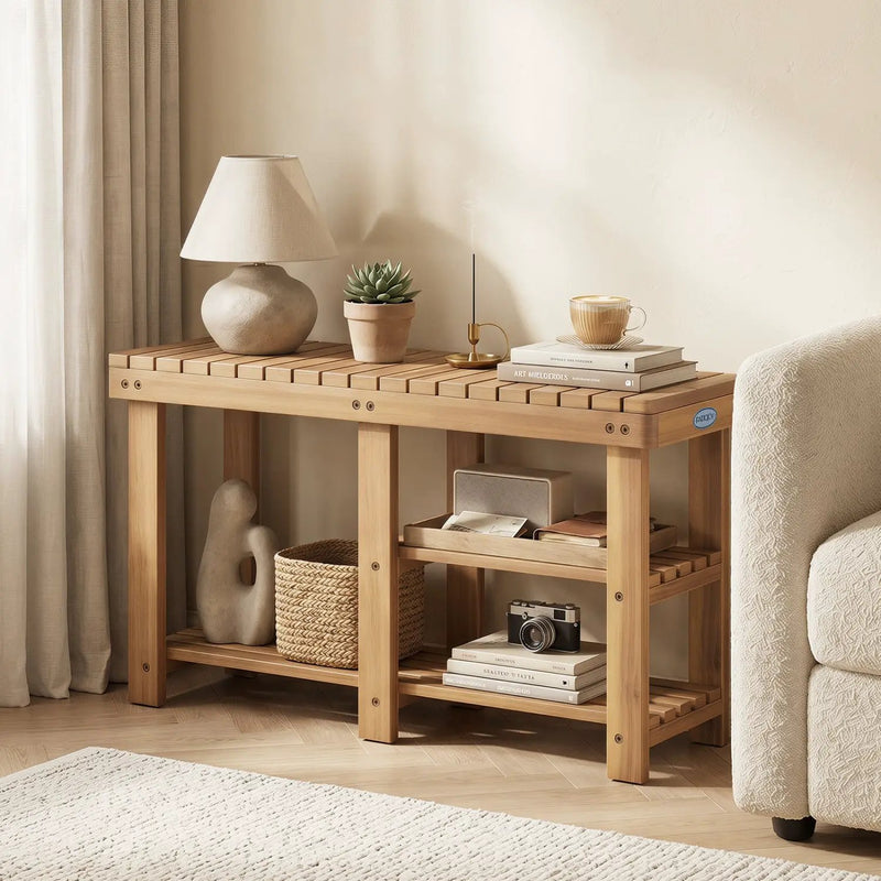 3-Tier Solid Wood Shoe Rack Bench with Slatted Shelves by DirectDeals