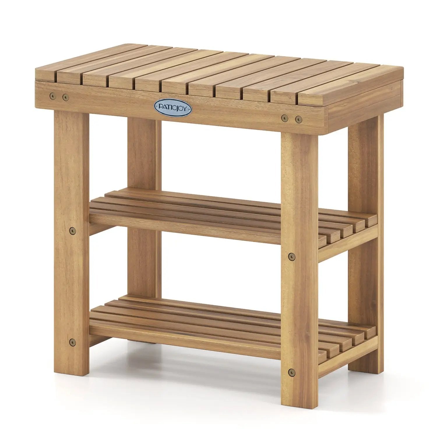 3-Tier Solid Wood Shoe Rack Bench with Slatted Shelves by DirectDeals