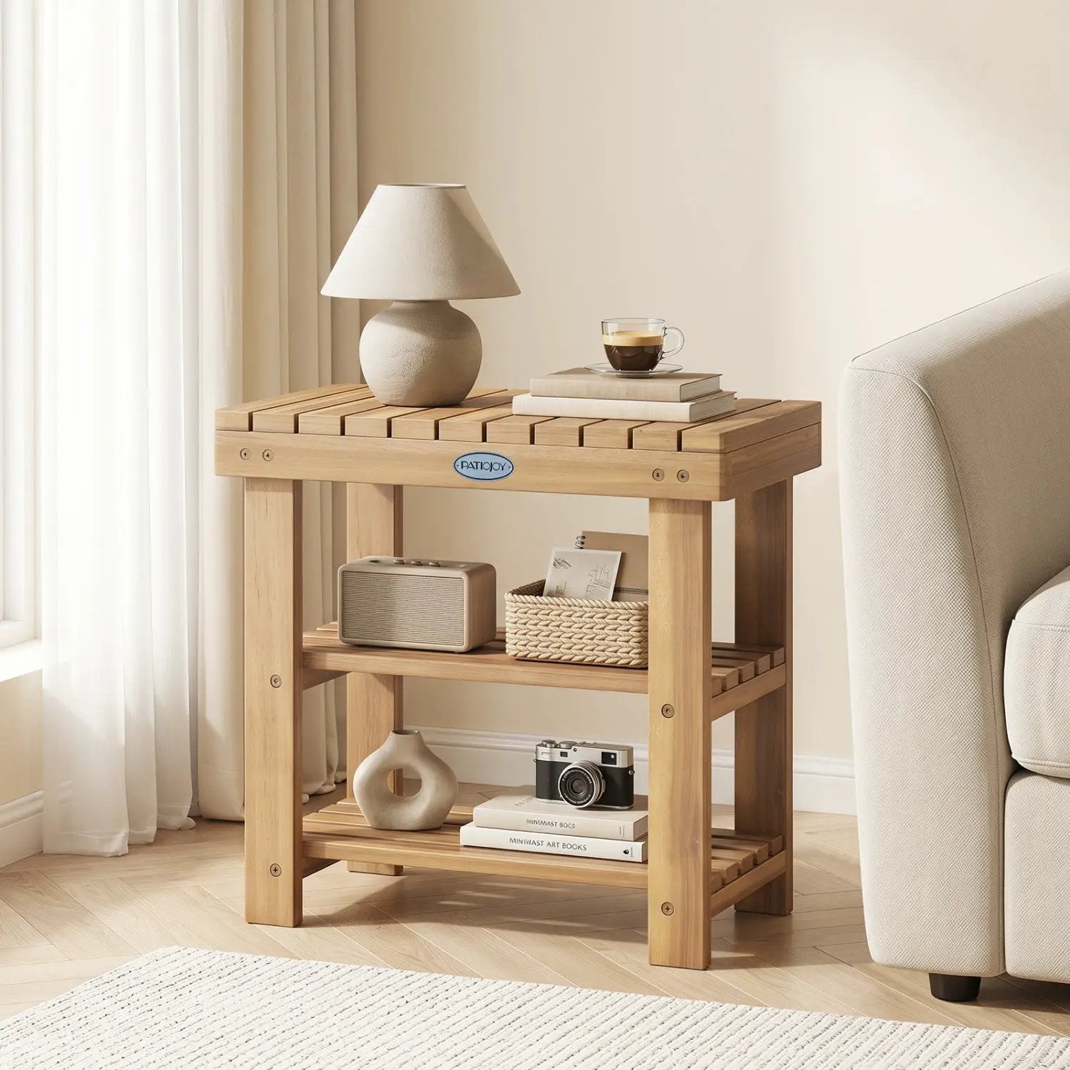 3-Tier Solid Wood Shoe Rack Bench with Slatted Shelves by DirectDeals