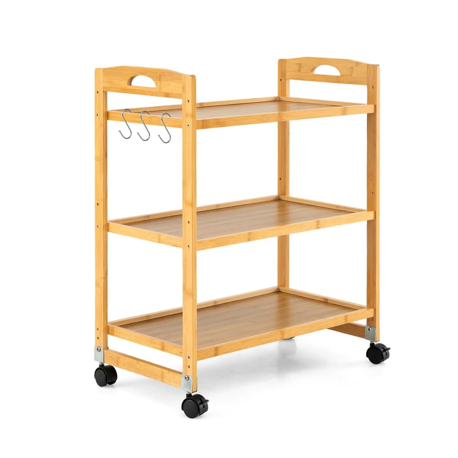 3-Tier Storage Rolling Cart Bamboo Utility Cart with 4 Universal Wheels by DirectDeals