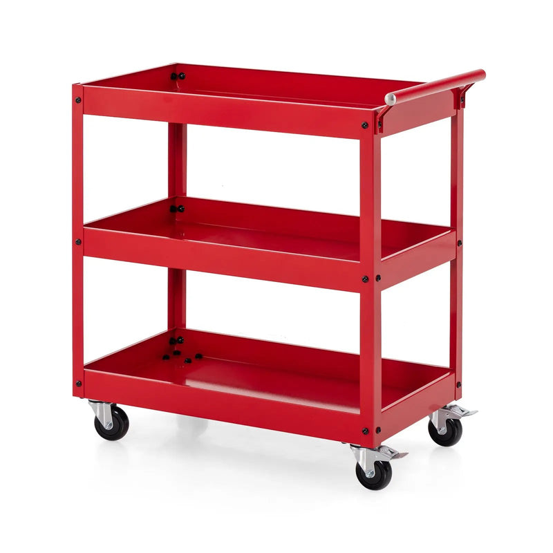 3-Tier Utility Cart Rolling Metal Cart with Handle and Universal Wheels by DirectDeals